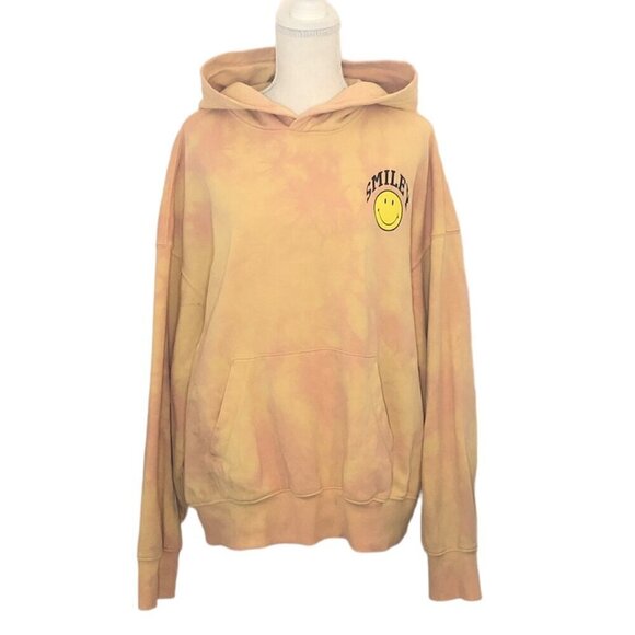 SMILEY H&M Sweatshirts Men's Medium Orange Smiley Face Oversized Fit Hoodie - Picture 1 of 10